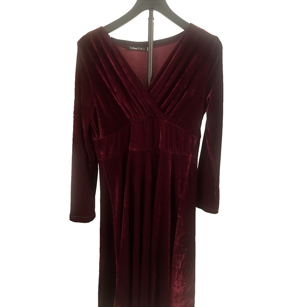 Womens Velvet Maxi Dress Burgundy V-Neck Long Empire Waist XXL  Holiday Party